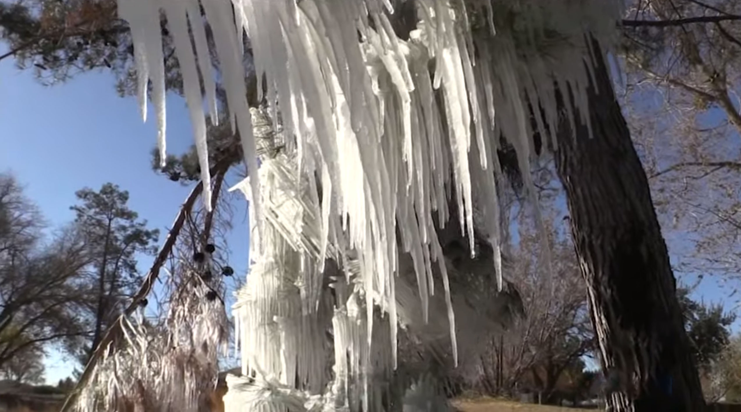 Frozen Sprinkler Creates Unimaginable Ice Sculpture In Apple Valley, California