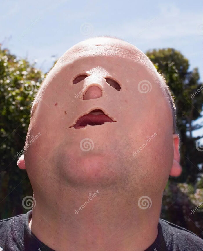 Man With A Meat Loaf Mask Blended Into His Skin Or Whatever This Is