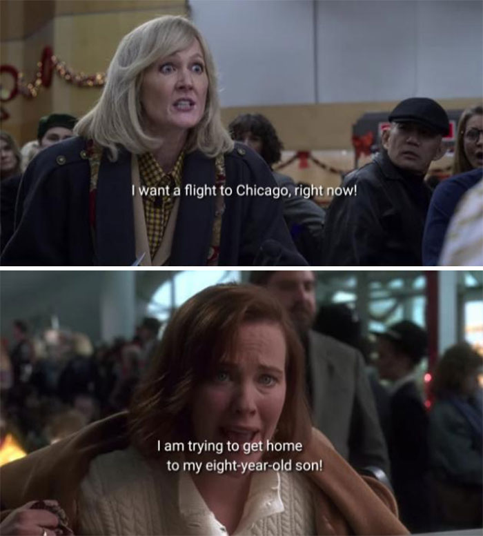 In The Christmas Chronicles 2 [2020], There's A Lady Who Desperately Needs A Flight Back To Chicago Around Christmas 1990, Which Is A Homage To Home Alone [1990], Which Features A Scene Where Kate Mccallister Is Trying To Do The Exact Thing