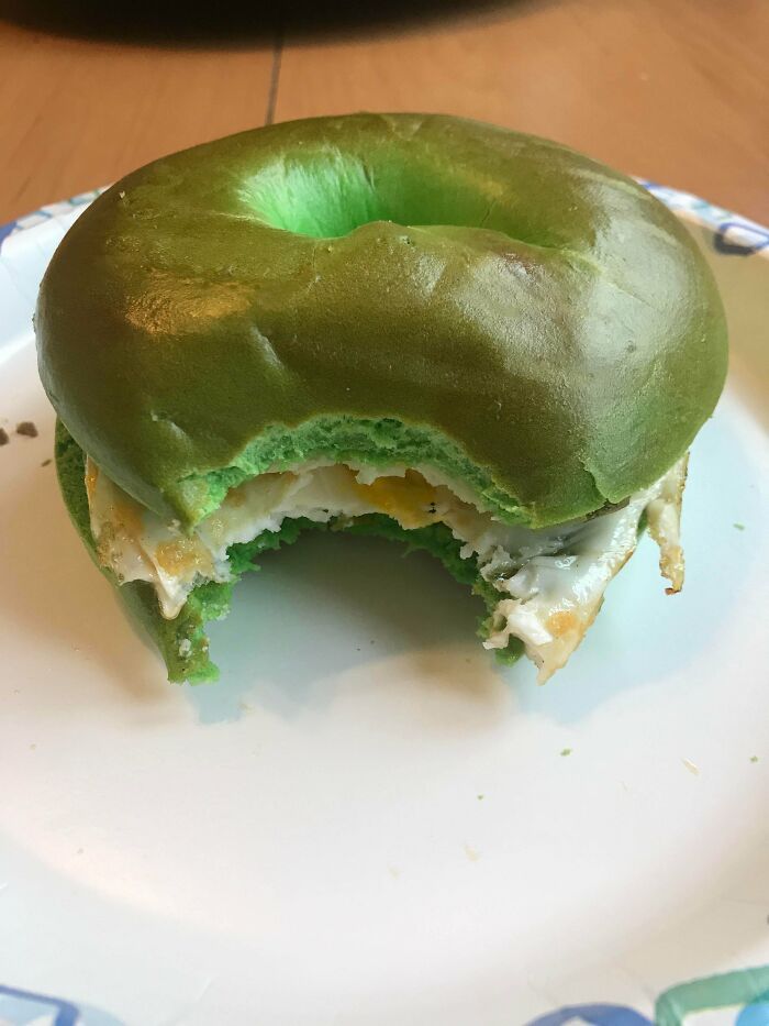 The Supermarket Ran Out Of Normal Bagels So I’m Stuck With Green Leprechaun Bagels