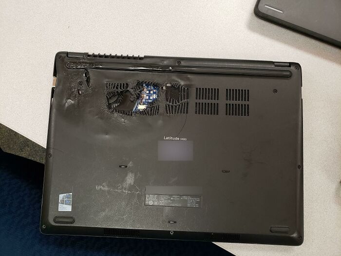 Teacher Was "Multitasking" And Set Laptop On Hot Stove... It Still Works Other Than A Few Lines On The Screen
