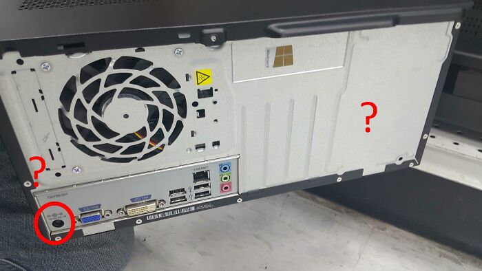 A Computer Tower Needing An External Power Supply. There Is Nothing Behind The Power Supply "Cutout". Basically A Laptop Motherboard In A Case. Also, The Card Slots Aren't Removable