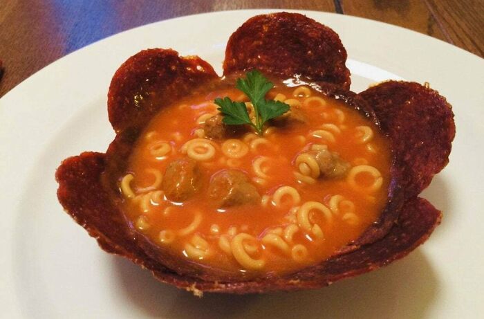 Spaghetti O’s W/Meatballs In A Pepperoni Bowl