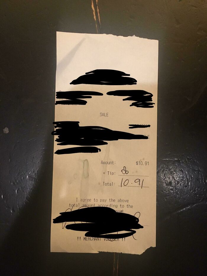 A Customer (21 Yr Old F) And Her Boyfriend Thought It Would Be Funny If They Left Me A Drawing Of A Dick Instead Of A Tip. (Boyfriend’s Bill Was $40 Of Alcohol And I Didn’t Get Tipped On That Either.)