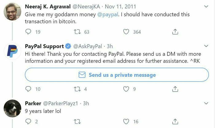 Paypal Support Responding To A Tweet 9 Years Later