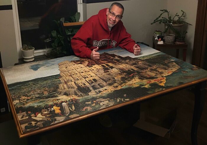 5000 Piece Jigsaw Puzzle On My Dining Table. Corner To Corner And Edge To Edge