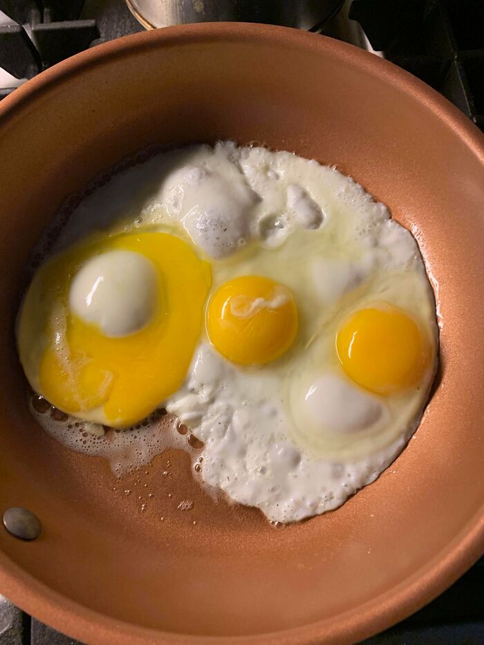 Making Breakfast This Morning, A Broken Yolk Formed Around A Bubble To Create A Reverse Egg.