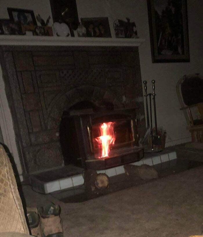 Picture Of What Looks Like A Flaming Sword In My Fireplace.