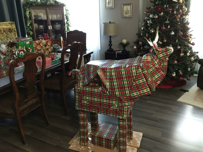 The Christmas Moose, Contains 12 Gifts For My Wife. Head Is A Bit Small, But It Was All For Fun Anyhow 