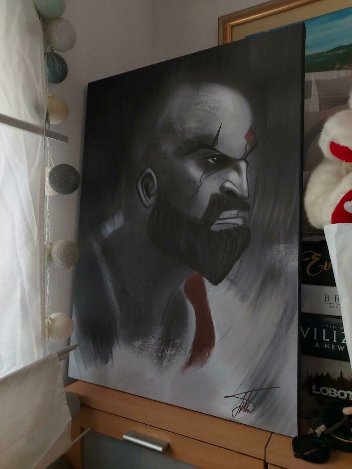 Last Christmas, I Bought My GF An iPad To Get Her Into Digital Art. Today, She Gifted Me This [god Of War] Painting For My Birthday! [image]
