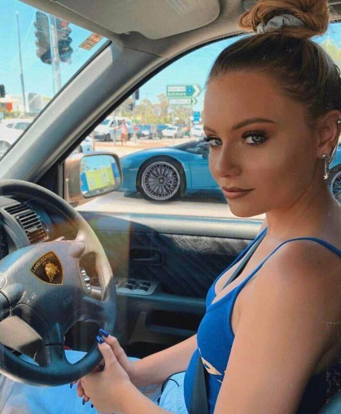 Photoshopped A Lambo Logo On Her Honda, The Blue One In The Back Also Looks Fake
