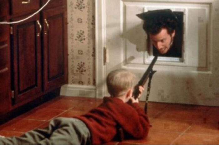 In Home Alone (1990) Marv Sticks His Head Through A Doggy Door. To Explain The Door As We Don't See The Mccallister Family Owning A Dog, They State In The Film They Already Put It In A Kennel