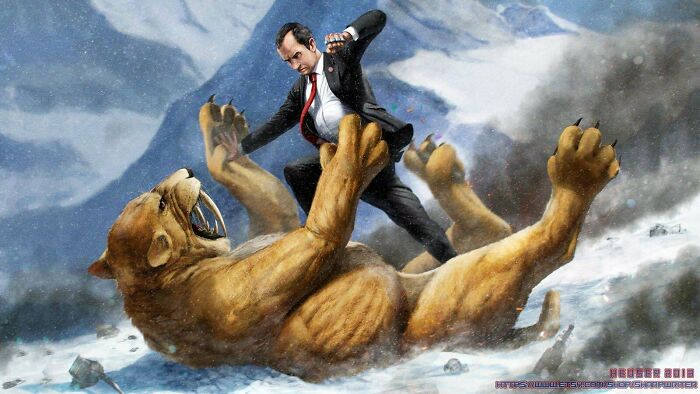Richard Nixon Fighting A Saber Tooth Tiger...