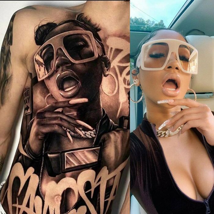 This Tattoo Of Saweetie On A Fan's Chest