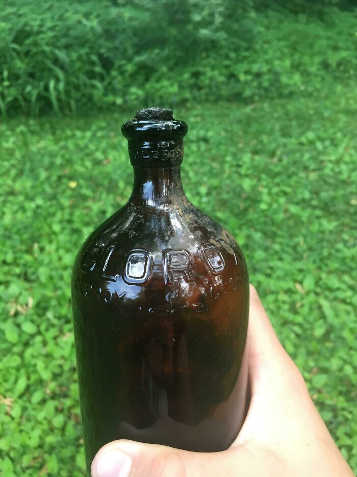 This 1932 Glass Clorox Bottle I Found In The Woods Behind My House With The Cork Still In It
