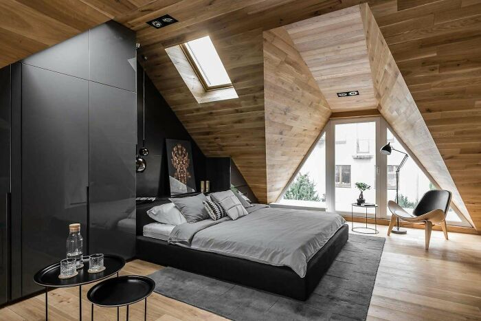 Attic Bedroom Makes The Most Of Its Design To Capture Light In This Apartment In Sopot, Poland