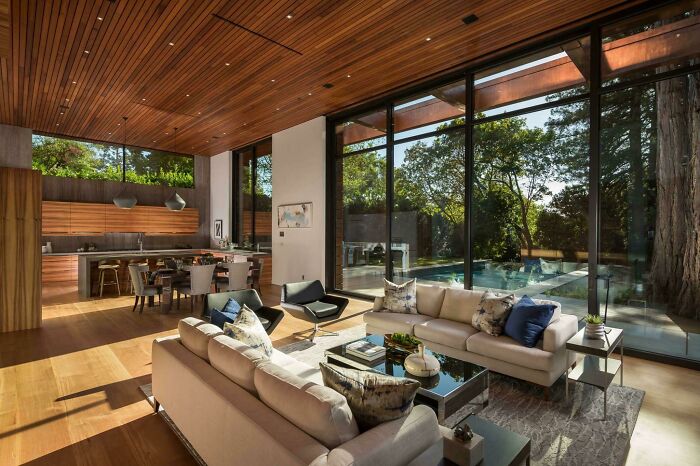Open Living Space With Views Of The Redwoods In Ross, Ca