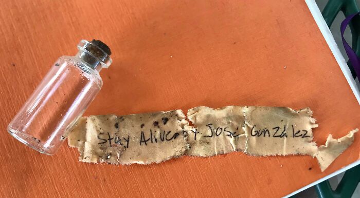 My 11-Years-Old Kid And Her Friend Found This Message In A Bottle Today, At Waneka Lake, Colorado. It Reads “Stay Alive By Jose Gonzalez”. It’s A Song