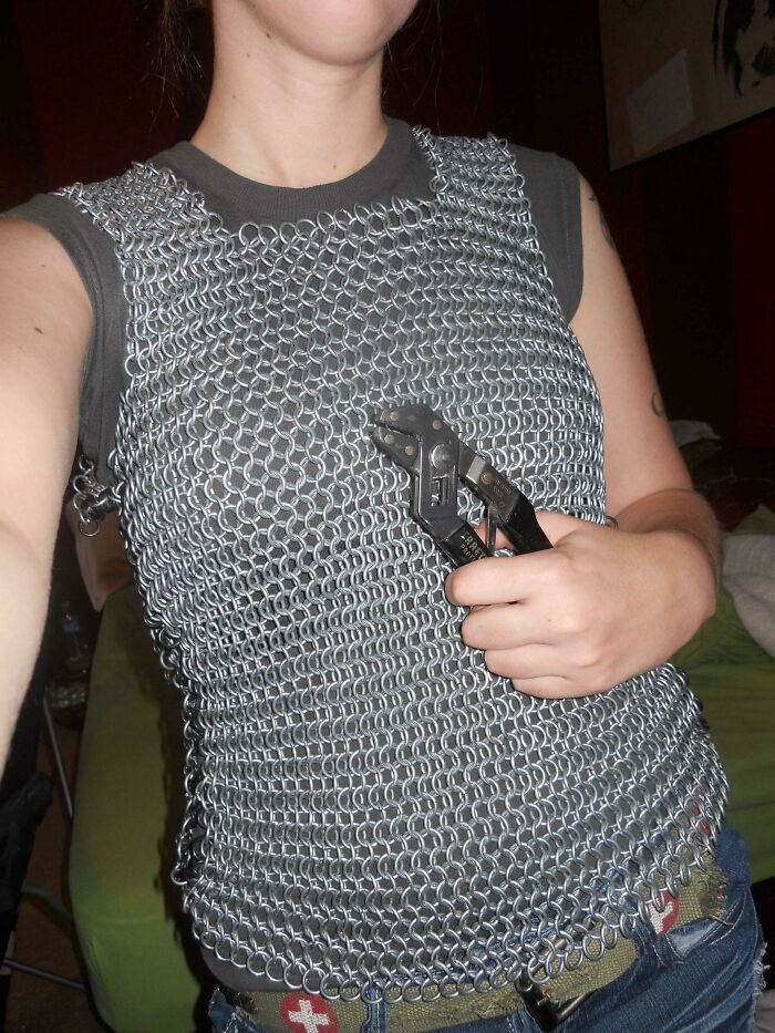 I Weave Chainmaille As A Hobby. I Usually Make Dice Bags, But This Is My First Shirt!