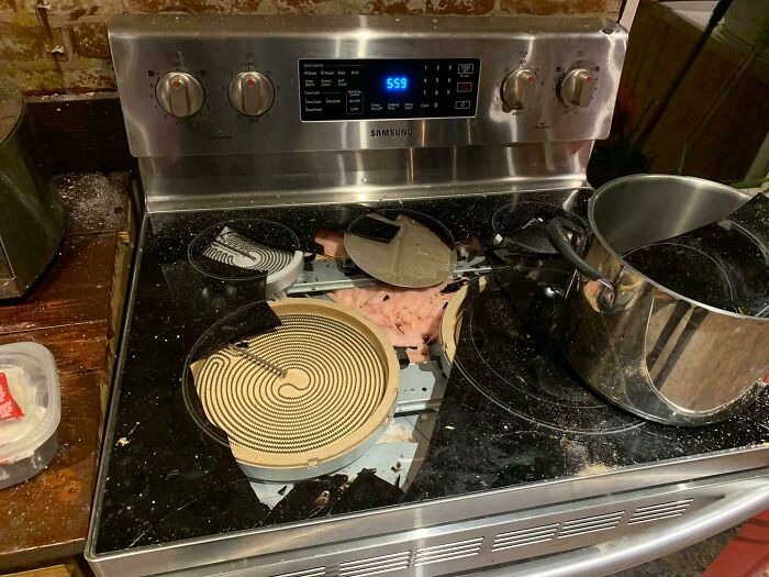 When Your Cabinet Decides It’s Time To Break Lose And Come Crashing Down The Day You Install Your Brand New Glass Top Stove