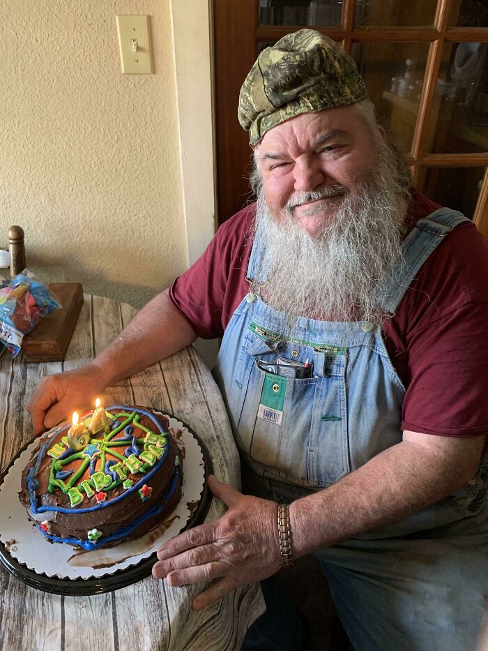 My Grandpa Just Turned 64 Today. He Grew Up Poor And Had Never Had A Birthday Party. Today He Had His First One And You Can See The Happiness In His Smile