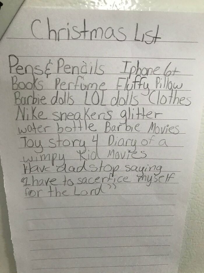 My Daughter's Christmas List I Just Read. I Almost Choked On My Burger