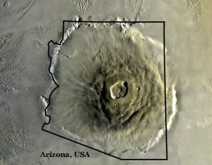 Olympus Mons On Mars, The Largest Volcano In Our Solar System, Compared To Arizona
