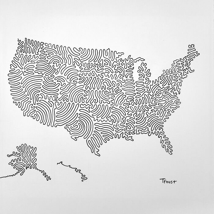 USA In Drawn In 3 Lines. Boundaries Marked With Gaps (The Best I Could)