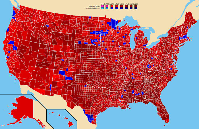 In 1972, Richard Nixon Defeated South Dakota Senator George Mcgovern By 23 Percentage Points. He Won Every State Except Massachusetts And Got 520 Electoral Votes, A Record Only Beaten 12 Years Later By Ronald Reagan