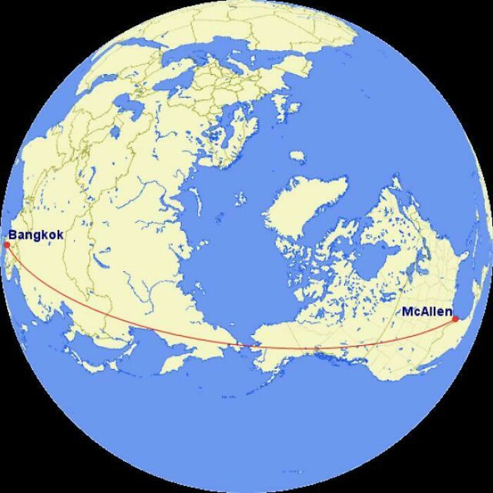 If You Flew In A Straight Line From Mcallen, Texas To Bangkok, Thailand, You Would Only Spend About 50 Miles Over Water