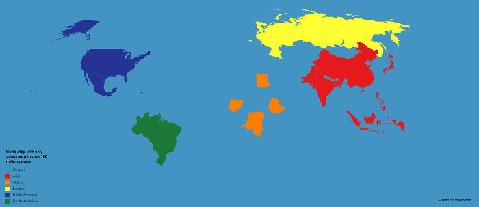 World Map Excluding Countries With Under 100m People