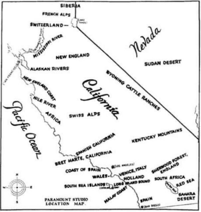 1927 Movie Studio Map Of Filming Locations Representing The Globe