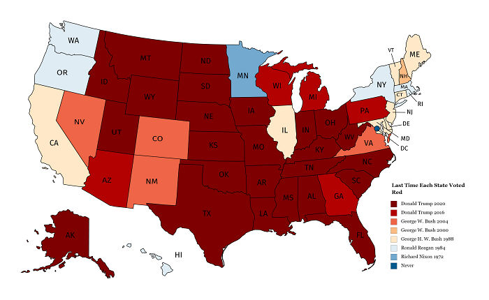 Last Time Each State Voted Red (2020 Edition)
