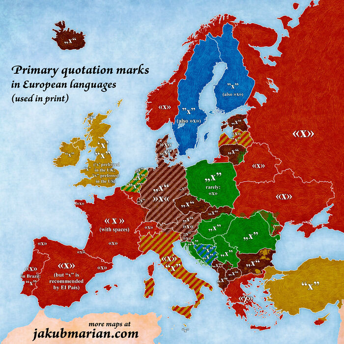 Map Of Quotation Marks In European Languages