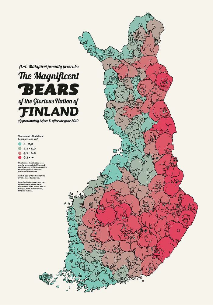 A Map Of Finland's Bear Population, Made Up Of Bears