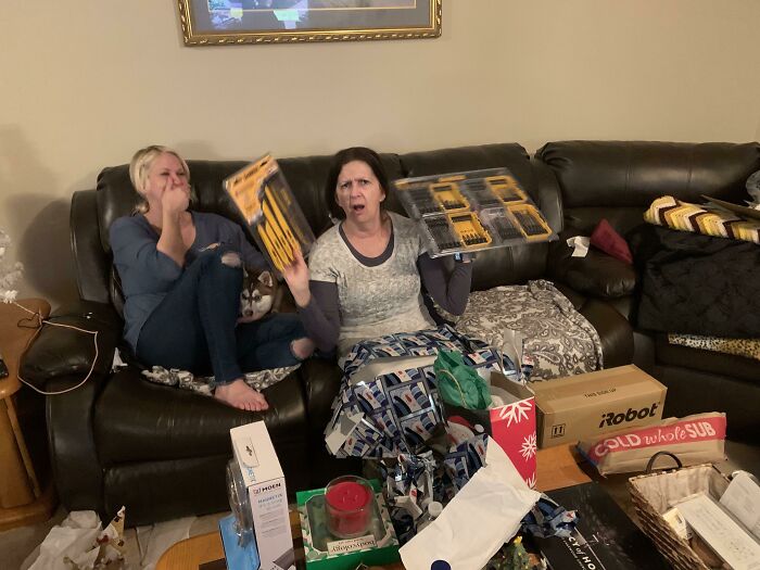 Moms Presents From Dad. Her Face Says It All