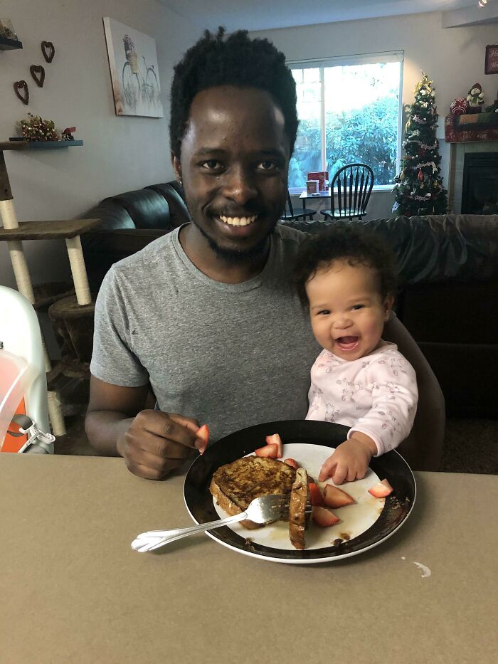 My Little One Having A Nice Breakfast With Her Dad Who’s Finally Home From The Hospital After A Week. Just In Time For Christmas