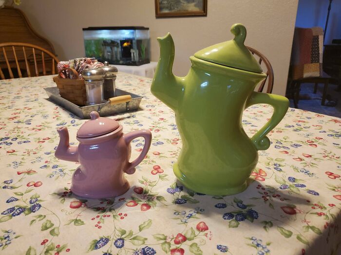 I've Had My Sassy Green Teapot For Years, Just Found His Baby At Goodwill Yesterday