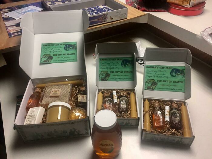 My Parents Let Some Beekeepers Keep Hives In Their Field For Free. In Exchange, The Beekeepers Put Together Nice Christmas Packages For Them