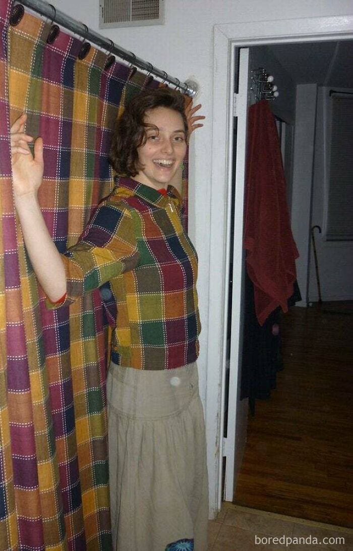 The First Time My Friend Visited My Apartment She Was Mind-Blown That My Shower Curtain Looked “Exactly” Like One Of Her Shirts. I Half-Seriously Said That Her Story Sounded Made Up And Promptly Forgot About It Until She Returned The Following Week To Demonstrate. I Forever Stand Corrected