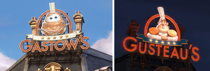 In Cars 2 (2011), In Paris You Can See A Restaurant Called “Gastow's”. This Is A Direct Reference To “Gusteau’s” Restaurant From Ratatouille (2007)