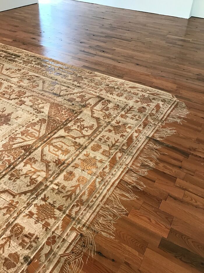 Instead Of Using An Actual Carpet, This Artist Decided To Carve One Permanently Into An Oakwood Floor