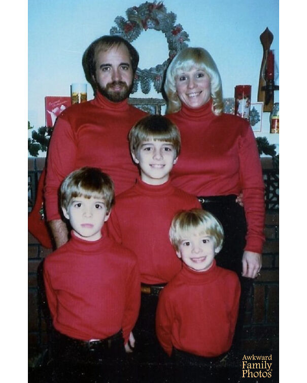 My Mother Always Dressed My Brothers And I Alike, But One Christmas, She Made Everyone Do It. This Is The Result. I’m The One Who Is Not Smiling Because I’m Pretty Sure I Just Received A “Talking To” For My Objection To The Madness