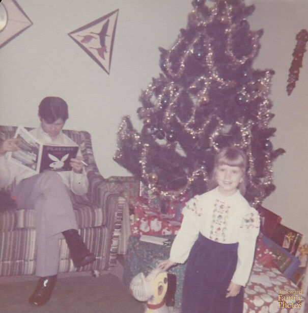 This Is A Picture Of Me And My Dad At Christmas Time. Dad Was Smoking A Cigarette And Reading