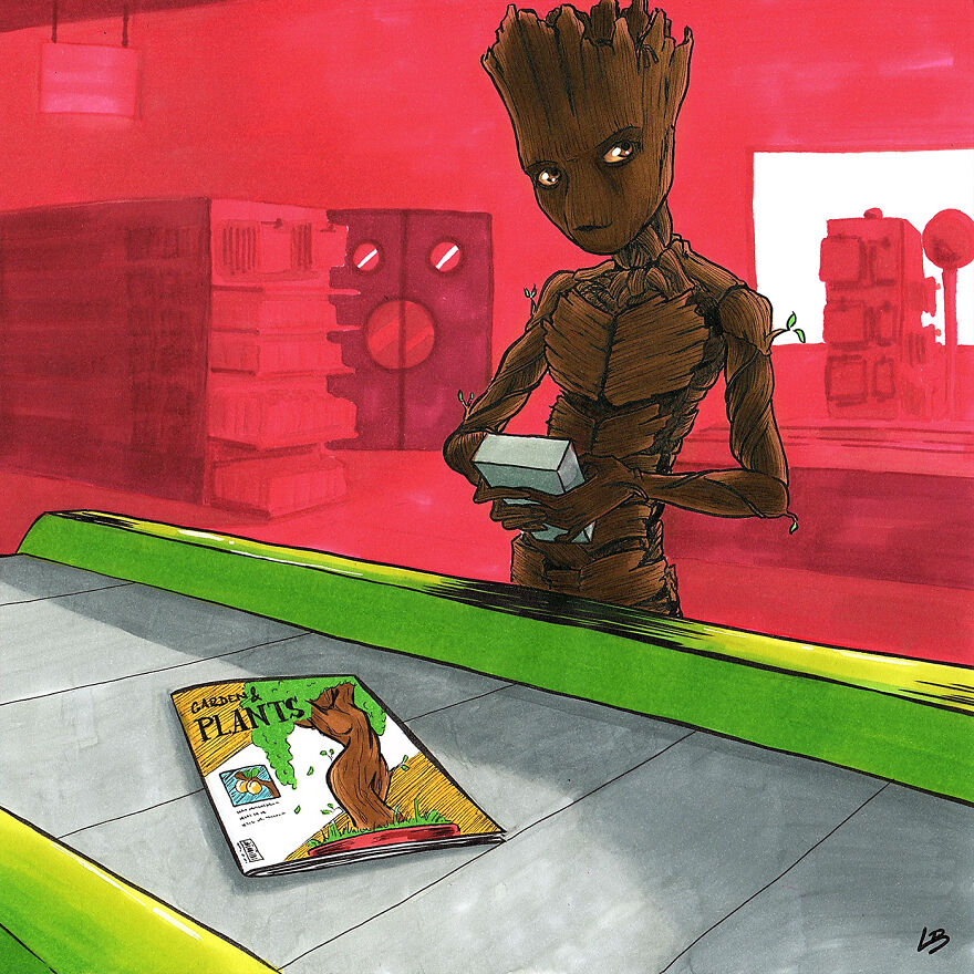 Teenage Groot And A Magazine About Beautiful Plants