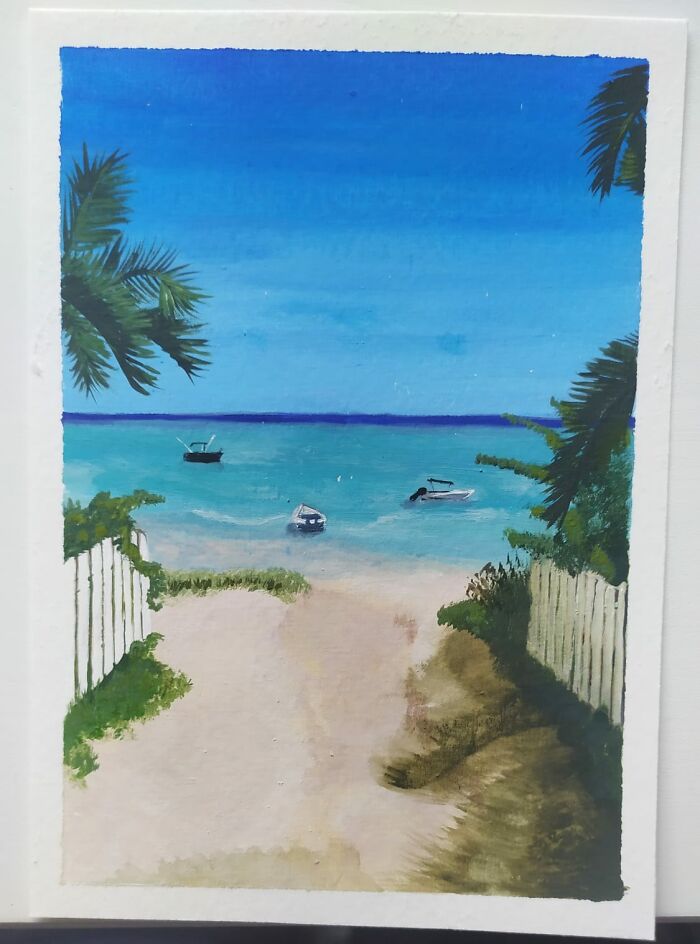 An Acrylic Painting Of Memories From Vacation