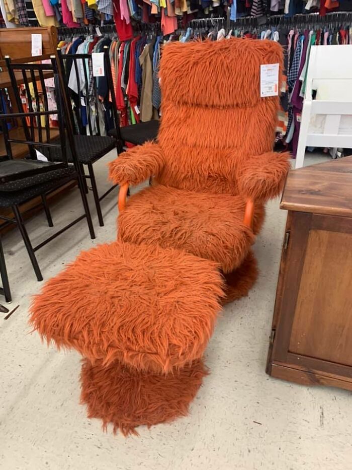 For Just $25 You Could Have Had Your Own Hairy Orange Chair. This Did Not Come Home With Me. To My Surprise, My Husband Was Disappointed It Didn’t. This Was At Goodwill In Marietta Georgia.