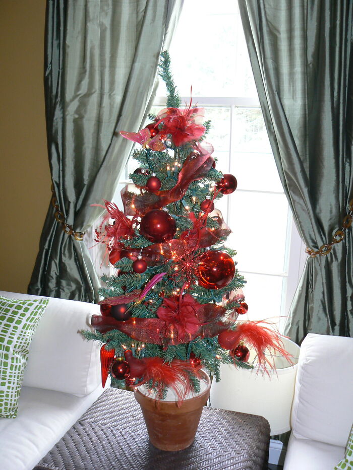 Mini Red Tree - I Love Doing Mini Trees Around The House. Adding Some Holiday Cheer In Each Room.