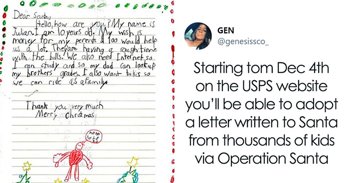 This Holiday Season, USPS Lets People “Adopt” A Letter Written To Santa To Fulfill A Kid’s Christmas Wish