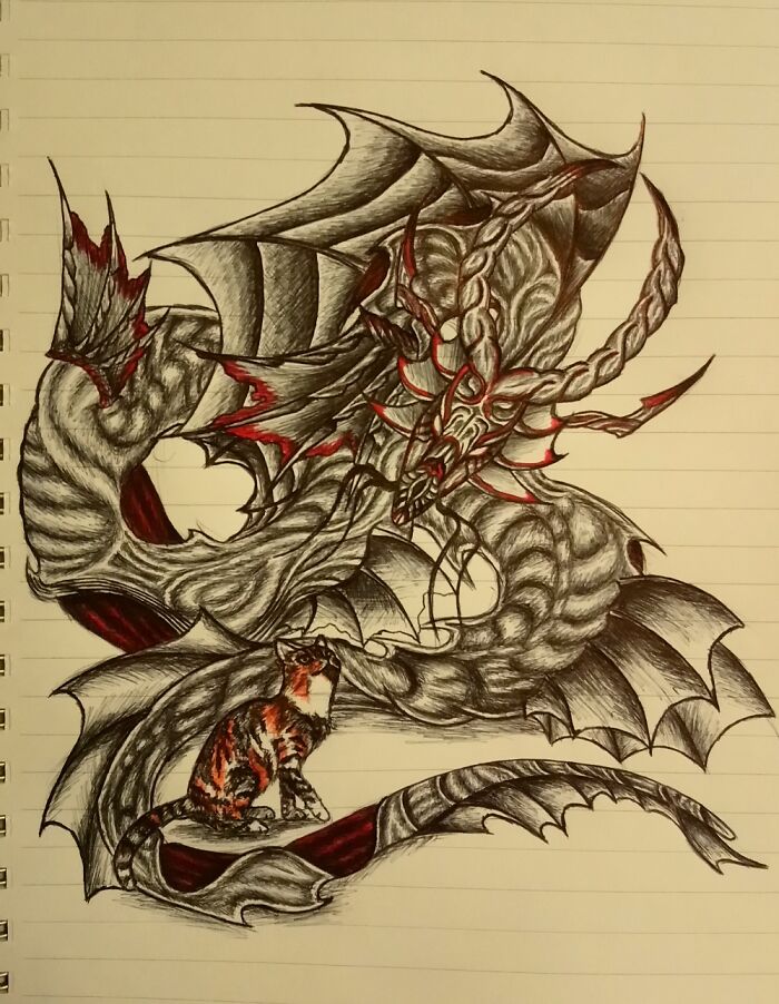 A Dragon Drawing In Ball Point Pen. I Have Been Drawing Fantasy For 15 Years Now